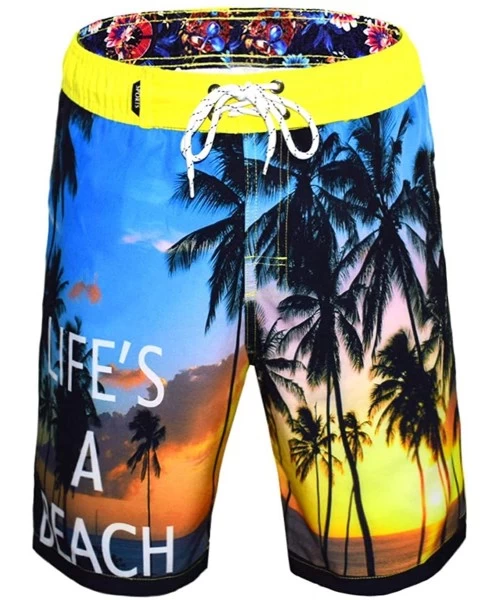 Trunks Men's Quick Dry Swim Trunks Beach Shorts with Mesh Lining - Yellow Coconut Tree - C618QYGG06M