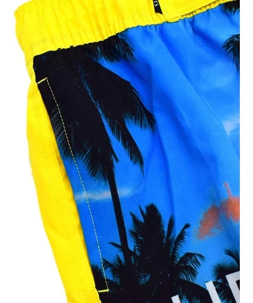 Trunks Men's Quick Dry Swim Trunks Beach Shorts with Mesh Lining - Yellow Coconut Tree - C618QYGG06M