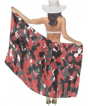 Cover-Ups Women Girls Fashion Chiffon Beach Bikini Cover Up Sunscreen Wrap Scarves - Bloodshot Red Black Camouflage Camo - CM...