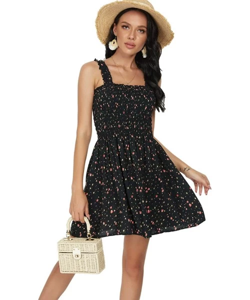 Cover-Ups Women's Summer Tube Top Floral Print Dress Cover Up Beach Mini Dresses - Black Flower - CM19DYX6ZQ3