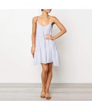 Cover-Ups Women's Flowy Sundress Flared Tunic Dress - White3 - CS18UYS47D3