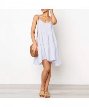 Cover-Ups Women's Flowy Sundress Flared Tunic Dress - White3 - CS18UYS47D3