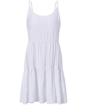 Cover-Ups Women's Flowy Sundress Flared Tunic Dress - White3 - CS18UYS47D3