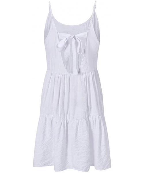 Cover-Ups Women's Flowy Sundress Flared Tunic Dress - White3 - CS18UYS47D3