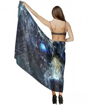 Cover-Ups Women Girls Fashion Chiffon Beach Bikini Cover Up Sunscreen Wrap Scarves - Blue Eyes Cool Wolf Painting Art - C7190...