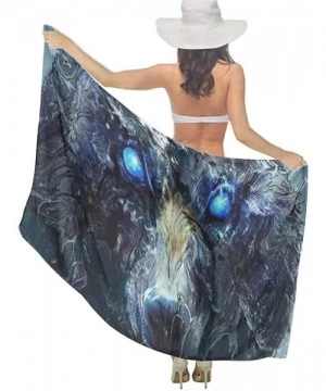 Cover-Ups Women Girls Fashion Chiffon Beach Bikini Cover Up Sunscreen Wrap Scarves - Blue Eyes Cool Wolf Painting Art - C7190...