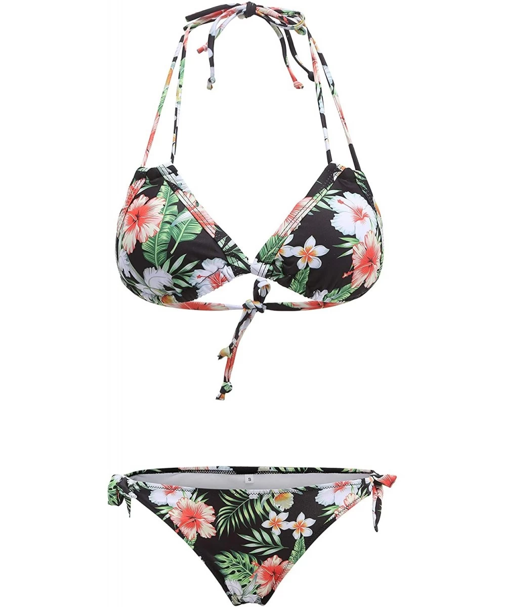 Sets Women's Two Piece Swimsuit Flower Hawaiian Bikini Sets - Green - C318YET970C