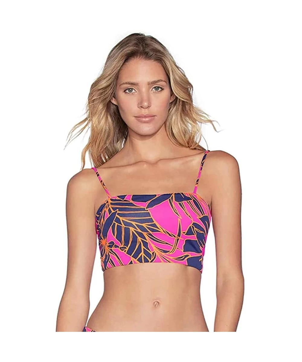 Tops Sparkling Mermaid Reversible Cami Bikini Top - Hibiscus Pink Floral - C918Y3295HM