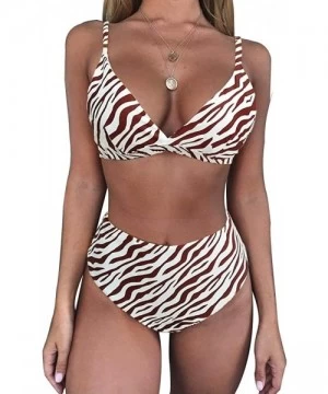 Sets Women's Leopard Printed High Waist Spaghetti Straps 2 Pieces Swimsuit Snakeskin Pattern Bikini Sets - Stripe - C918OX5Z60L