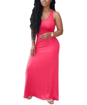 Cover-Ups Womens Casual Plain Maxi Long Dress Sexy Sleeveless Bodycon Summer Beach Swing Tank Dress Plus Size - Red - CE19CYT...