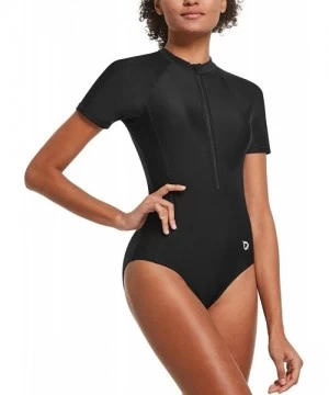 One-Pieces Women's Long Sleeve One Piece Sun Protection Rash Guard Rashguard UPF 50+ Wetsuit Swimsuit - 1-black - CA196EK8MDH