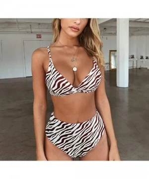 Sets Women's Leopard Printed High Waist Spaghetti Straps 2 Pieces Swimsuit Snakeskin Pattern Bikini Sets - Stripe - C918OX5Z60L