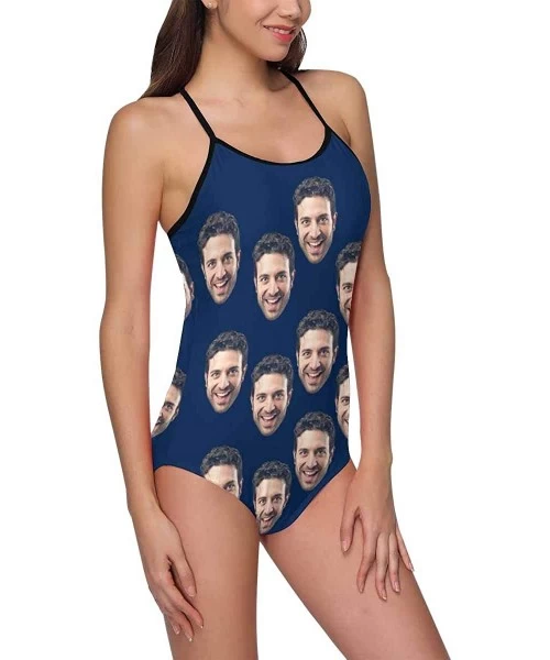 One-Pieces Custom One-Piece Swimsuits with Face Photo Novelty Swimwear for Women (XS-5XL) - Navy - CH18UMKGWER