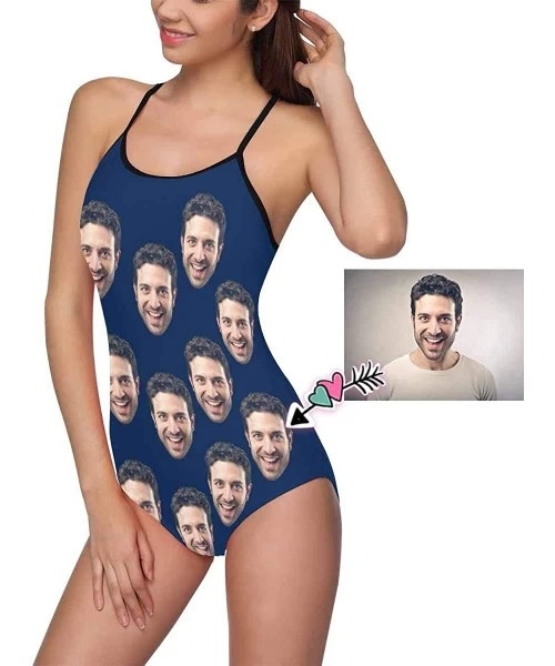 One-Pieces Custom One-Piece Swimsuits with Face Photo Novelty Swimwear for Women (XS-5XL) - Navy - CH18UMKGWER