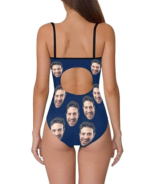 One-Pieces Custom One-Piece Swimsuits with Face Photo Novelty Swimwear for Women (XS-5XL) - Navy - CH18UMKGWER