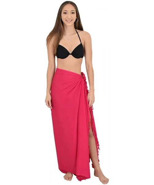 Cover-Ups Plain Sarong Womens Sheer Beach Swimsuit Cover Up Bikini Wrap + Coconut Clip - Hot Pink - CG18UXEGLLU