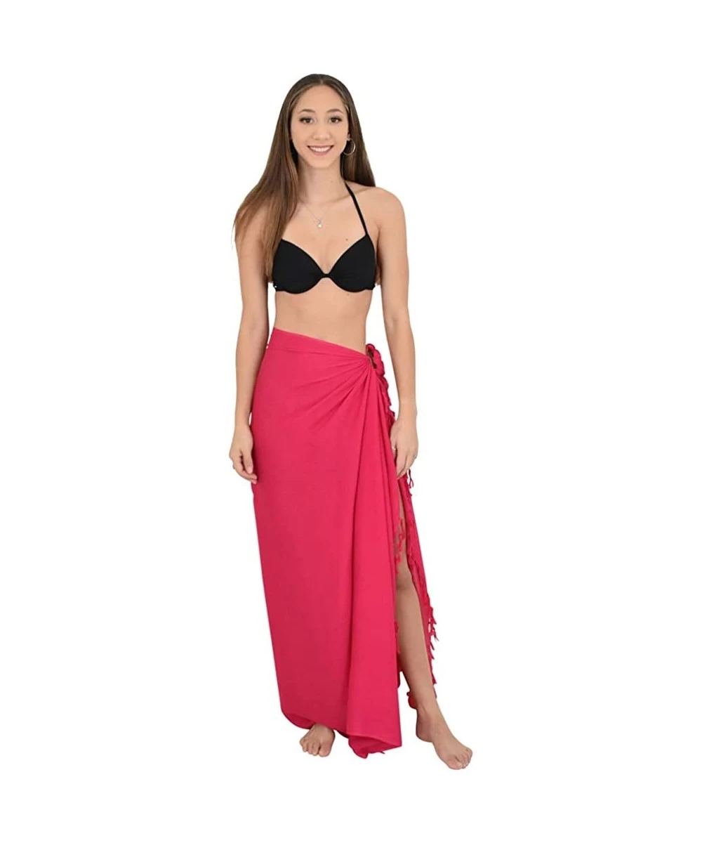 Cover-Ups Plain Sarong Womens Sheer Beach Swimsuit Cover Up Bikini Wrap + Coconut Clip - Hot Pink - CG18UXEGLLU