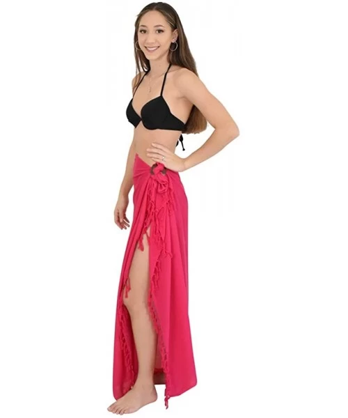 Cover-Ups Plain Sarong Womens Sheer Beach Swimsuit Cover Up Bikini Wrap + Coconut Clip - Hot Pink - CG18UXEGLLU