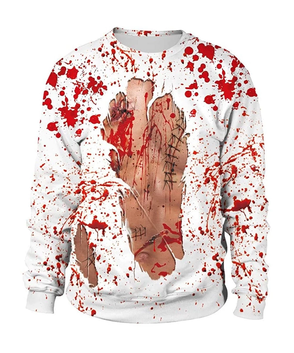 Rash Guards Halloween Mens Casual Scary Lover 3D Print Party Long Sleeve Hoodie Top Blouse - White - CL18YGKZ7MC