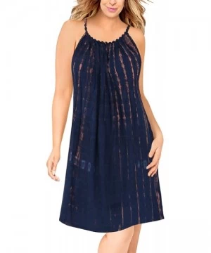 Cover-Ups Women's Midi Beach Dress Summer Casual T Shirt Swing Dress Hand Tie Dye - Navy Blue_l289 - CX129WX0IEP