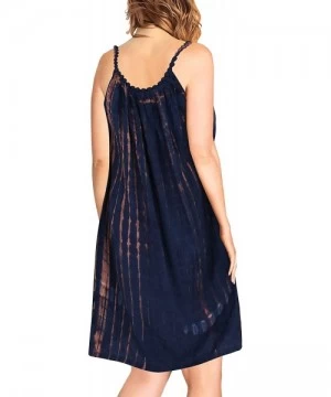 Cover-Ups Women's Midi Beach Dress Summer Casual T Shirt Swing Dress Hand Tie Dye - Navy Blue_l289 - CX129WX0IEP