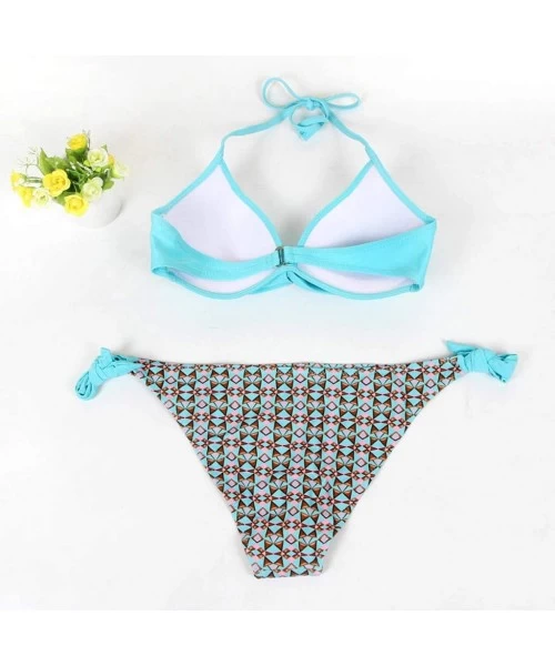 Sets Women's Swimsuit Halter Halter Strap Solid Print Bikini Set(T-Mint Green-XL) - T-mint Green - C4196U4NGMZ