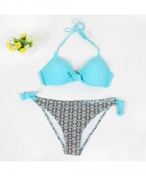 Sets Women's Swimsuit Halter Halter Strap Solid Print Bikini Set(T-Mint Green-XL) - T-mint Green - C4196U4NGMZ