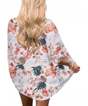 Cover-Ups Women Floral Kimono Cardigans Chiffon Casual Loose Open Front Cover Up Tops Kimono - I Orange - C919CH4LGAW