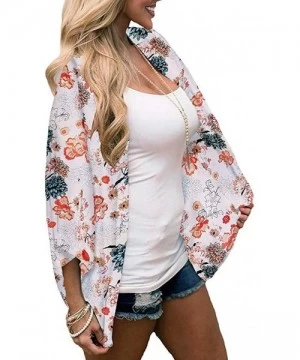 Cover-Ups Women Floral Kimono Cardigans Chiffon Casual Loose Open Front Cover Up Tops Kimono - I Orange - C919CH4LGAW