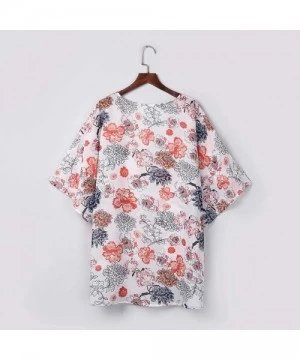 Cover-Ups Women Floral Kimono Cardigans Chiffon Casual Loose Open Front Cover Up Tops Kimono - I Orange - C919CH4LGAW