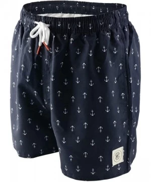 Trunks Mens Printed Swim Trunks Quick Dry Beach Shorts with Mesh Lining - H Anchor Patterns Black - CB18EDCLXTI