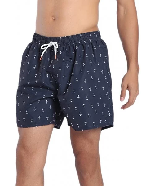 Trunks Mens Printed Swim Trunks Quick Dry Beach Shorts with Mesh Lining - H Anchor Patterns Black - CB18EDCLXTI