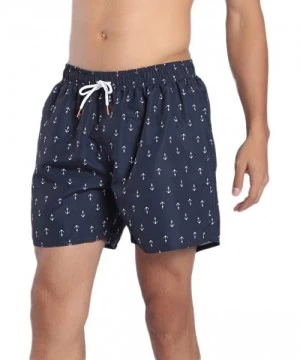 Trunks Mens Printed Swim Trunks Quick Dry Beach Shorts with Mesh Lining - H Anchor Patterns Black - CB18EDCLXTI