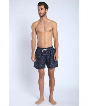 Trunks Mens Printed Swim Trunks Quick Dry Beach Shorts with Mesh Lining - H Anchor Patterns Black - CB18EDCLXTI