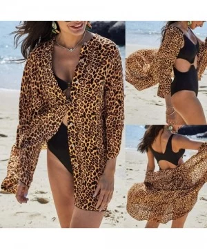 Cover-Ups Swimsuit Cover Ups for Women Crop Tops Kimono Cardigan Loose Cover Up Sun Protection Anti-UV - Leopard - C819CK9CC96