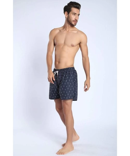 Trunks Mens Printed Swim Trunks Quick Dry Beach Shorts with Mesh Lining - H Anchor Patterns Black - CB18EDCLXTI