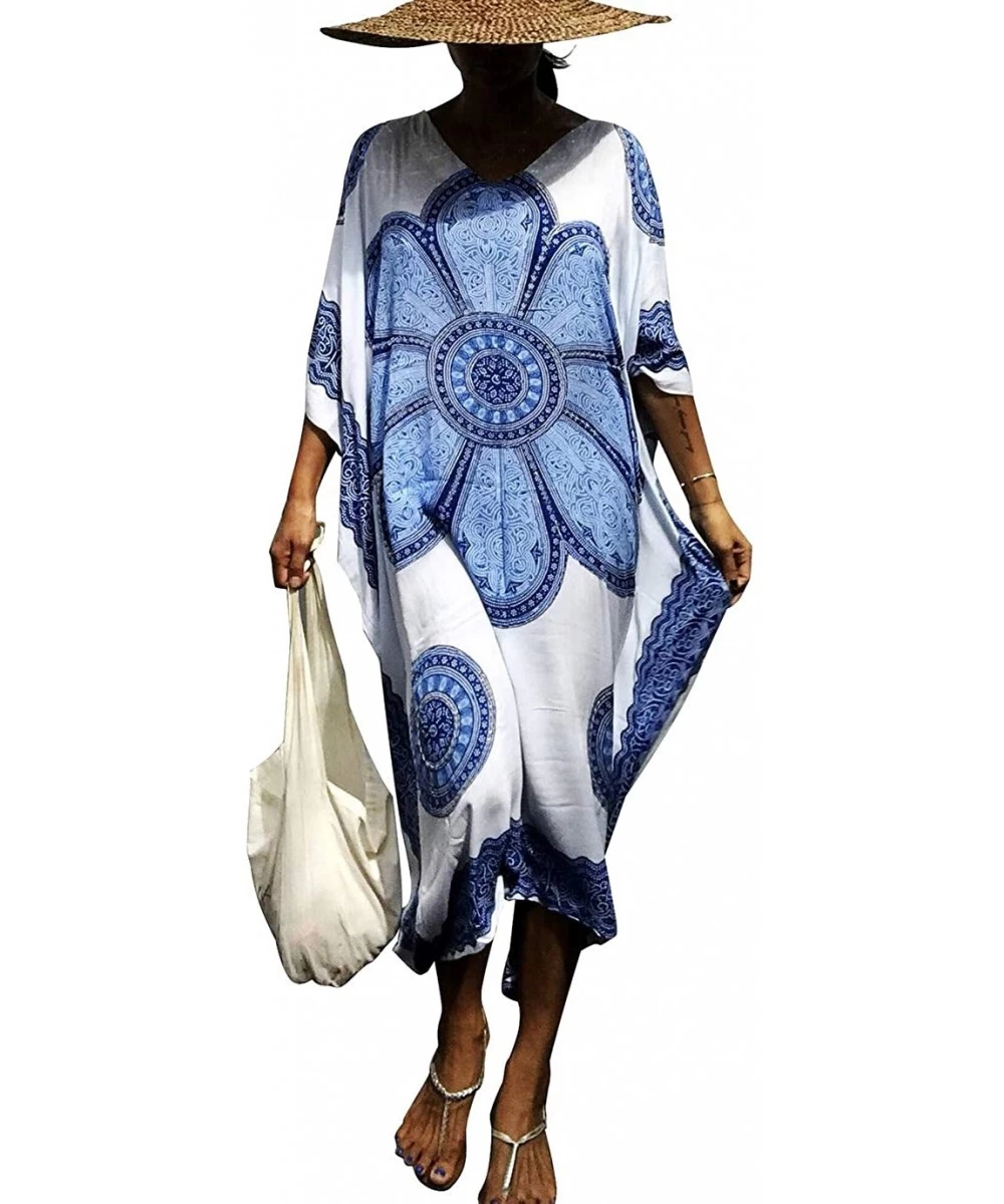 Cover-Ups Women Plus Size Kaftan Swimsuit Cover Up Beach Caftan Dresses - A-blue - CM18XXNZU2C