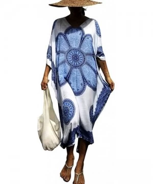 Cover-Ups Women Plus Size Kaftan Swimsuit Cover Up Beach Caftan Dresses - A-blue - CM18XXNZU2C