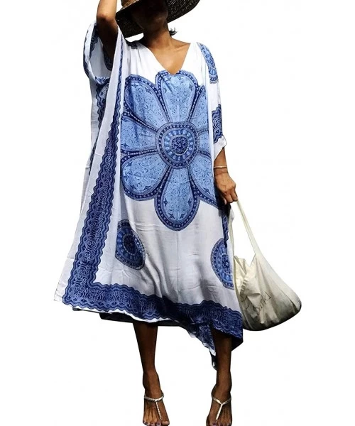 Cover-Ups Women Plus Size Kaftan Swimsuit Cover Up Beach Caftan Dresses - A-blue - CM18XXNZU2C