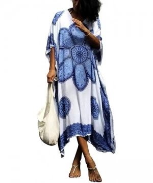 Cover-Ups Women Plus Size Kaftan Swimsuit Cover Up Beach Caftan Dresses - A-blue - CM18XXNZU2C