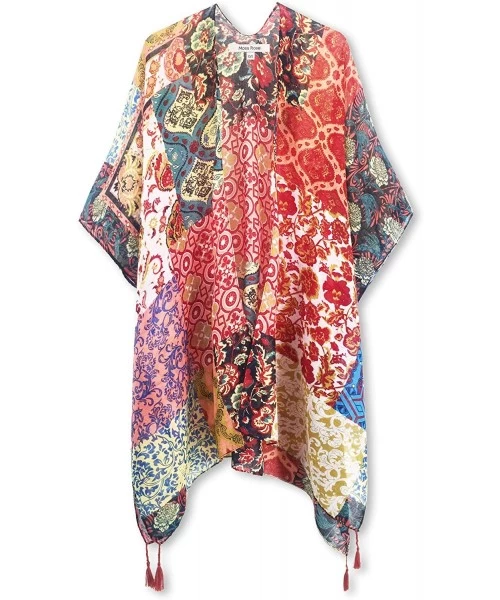 Cover-Ups Women's Beach Cover up Swimsuit Kimono Cardigan with Bohemian Floral Print - CH19CMD0Y7S