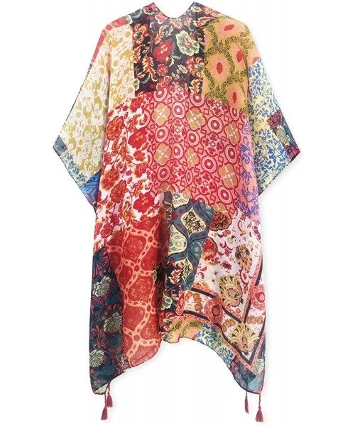 Cover-Ups Women's Beach Cover up Swimsuit Kimono Cardigan with Bohemian Floral Print - CH19CMD0Y7S