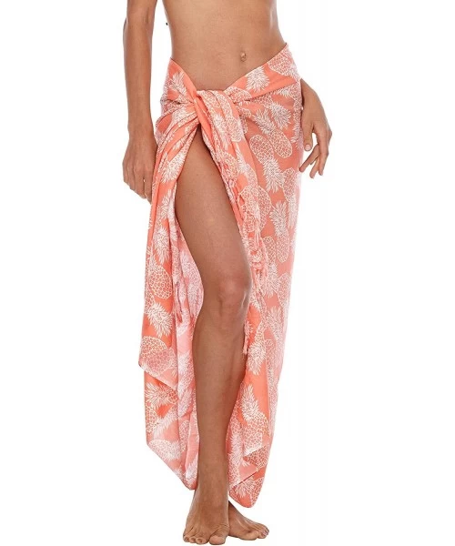 Cover-Ups Womens Beach Cover Up Sarong Swimsuit Cover-Up Pareo Coverups Print - Coral - CB193NWLDOO