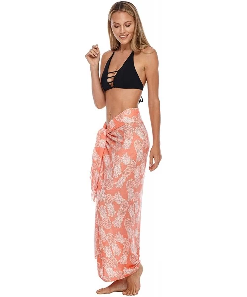 Cover-Ups Womens Beach Cover Up Sarong Swimsuit Cover-Up Pareo Coverups Print - Coral - CB193NWLDOO