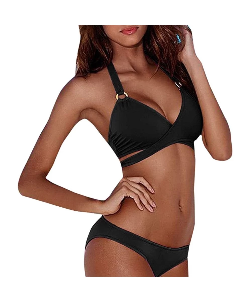 Sets Women Sexy Bikini Set Push-Up Padded Swimwear Swimsuit Bathing Bandage Beachwear - Black - CW18O7E0YYM