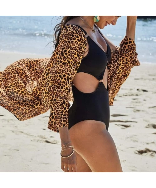 Cover-Ups Swimsuit Cover Ups for Women Crop Tops Kimono Cardigan Loose Cover Up Sun Protection Anti-UV - Leopard - C819CK9CC96