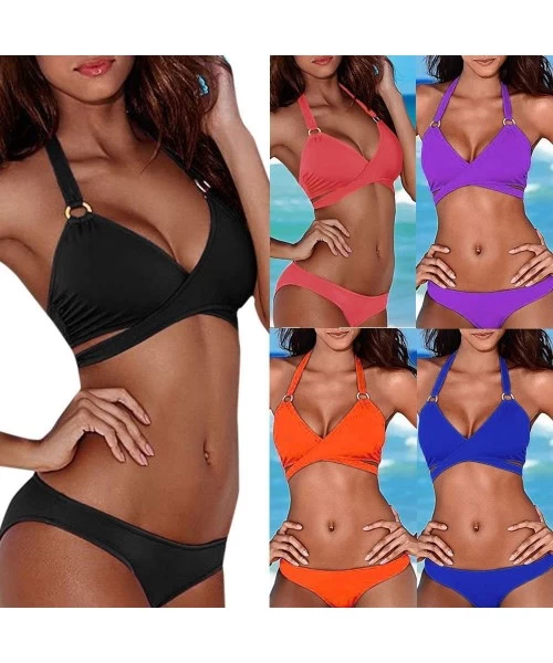 Sets Women Sexy Bikini Set Push-Up Padded Swimwear Swimsuit Bathing Bandage Beachwear - Black - CW18O7E0YYM