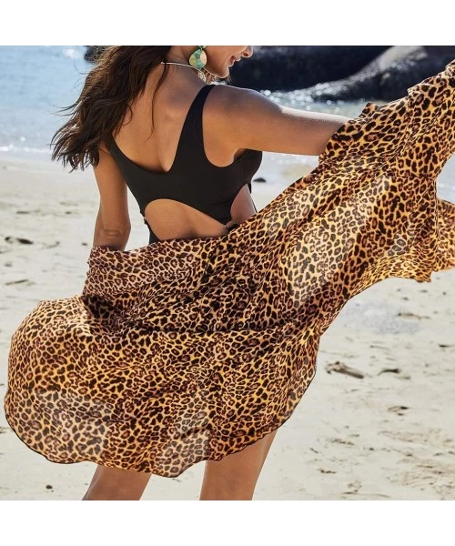 Cover-Ups Swimsuit Cover Ups for Women Crop Tops Kimono Cardigan Loose Cover Up Sun Protection Anti-UV - Leopard - C819CK9CC96