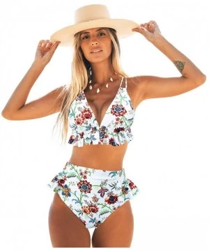 Sets High Waisted Ruffle Bikini Set Women Triangle Two Piece Straps Swimsuit Beachwear - Print-33 - C519CD76LZU