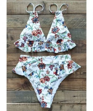 Sets High Waisted Ruffle Bikini Set Women Triangle Two Piece Straps Swimsuit Beachwear - Print-33 - C519CD76LZU